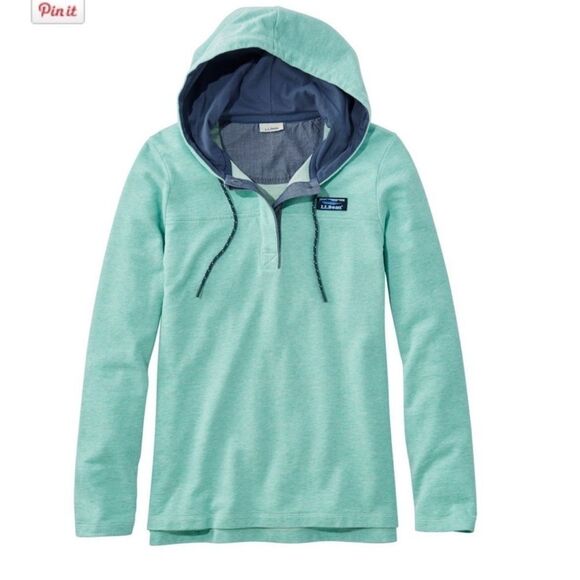 L.L.Bean Women’s Rugby Teal Hooded Pullover light weight sweatshirt sz M petite - Picture 4 of 12